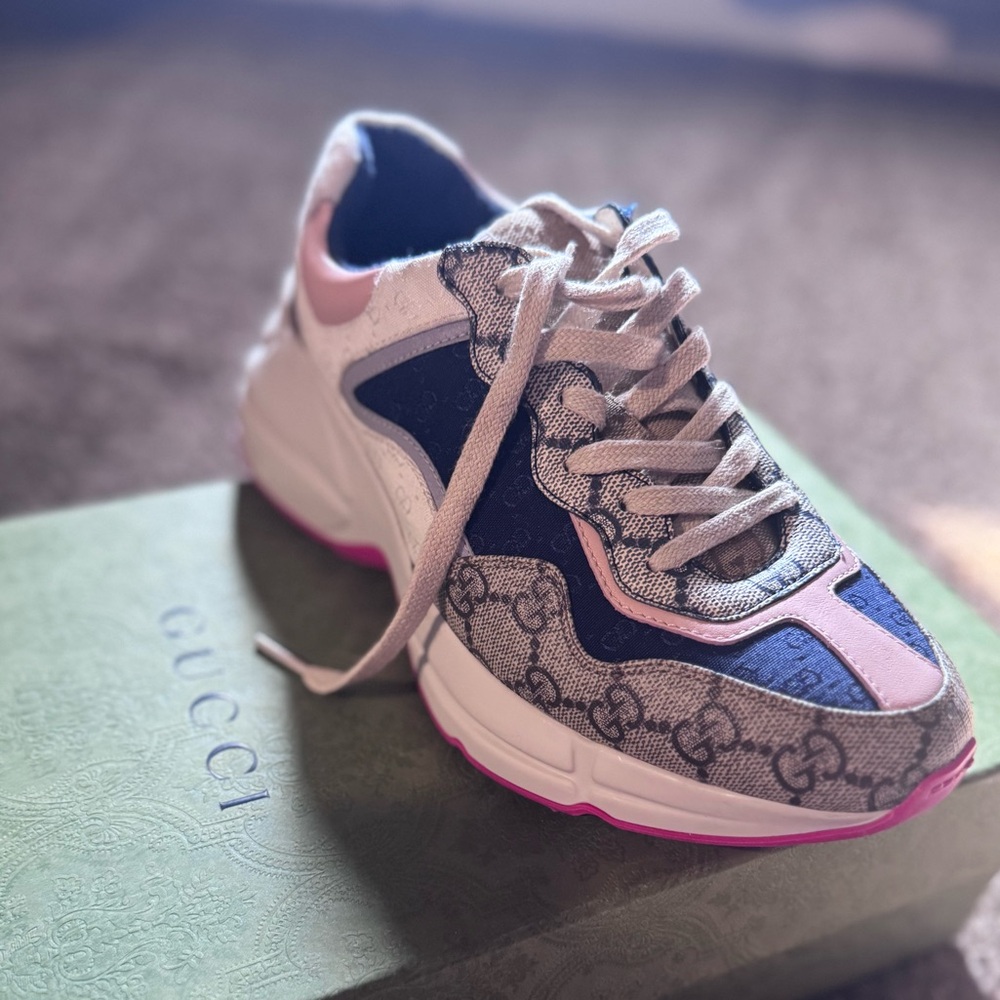 Gucci Pink and Blue Patterned Sneaker